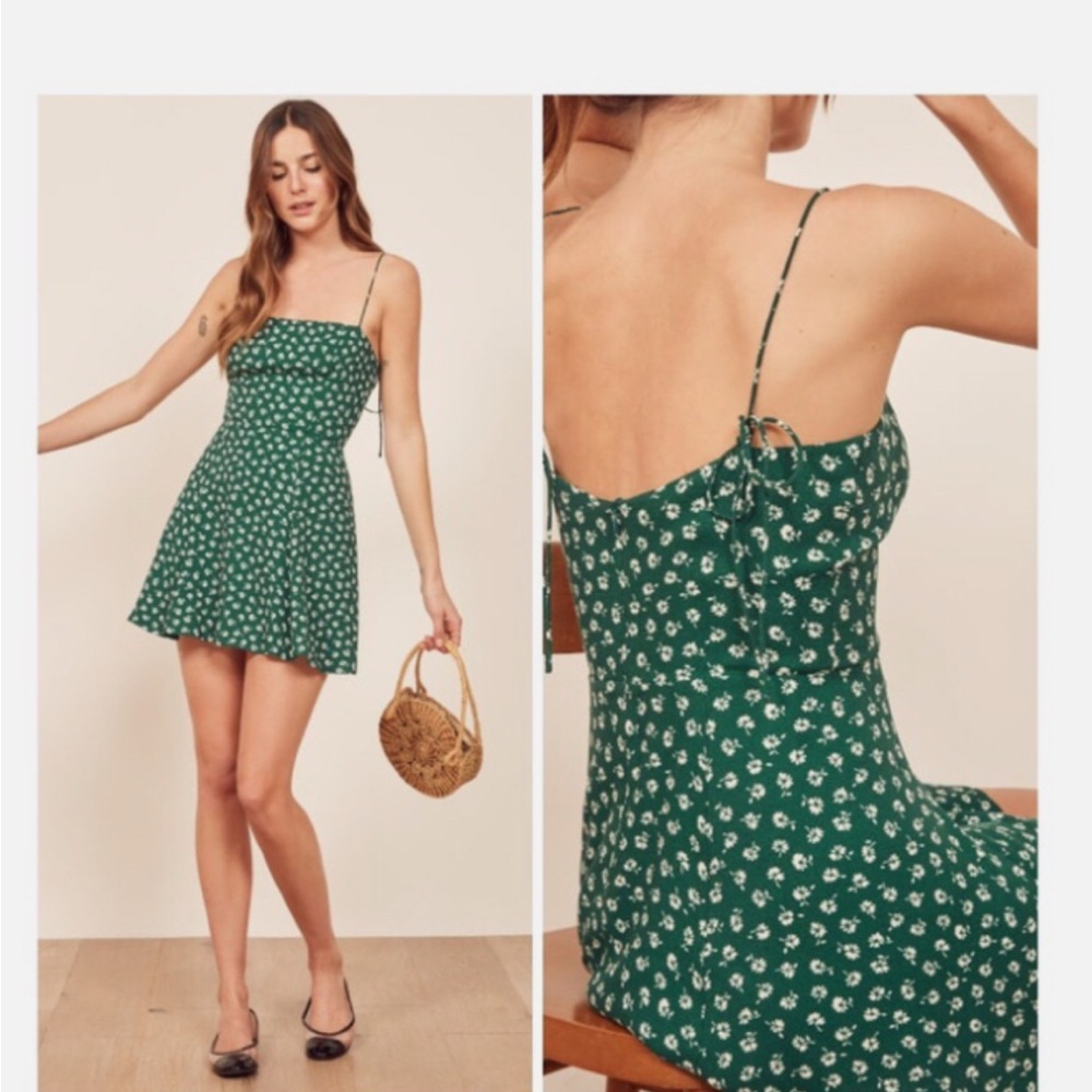 Reformation Green Floral Dress